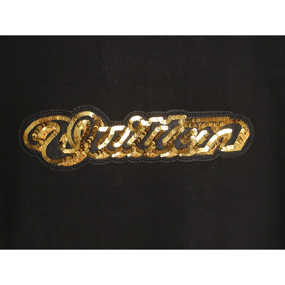 Louis Vuitton Gold Sequin Letter Logo Short-Sleeve T-Shirt TSK1,Louis Vuitton