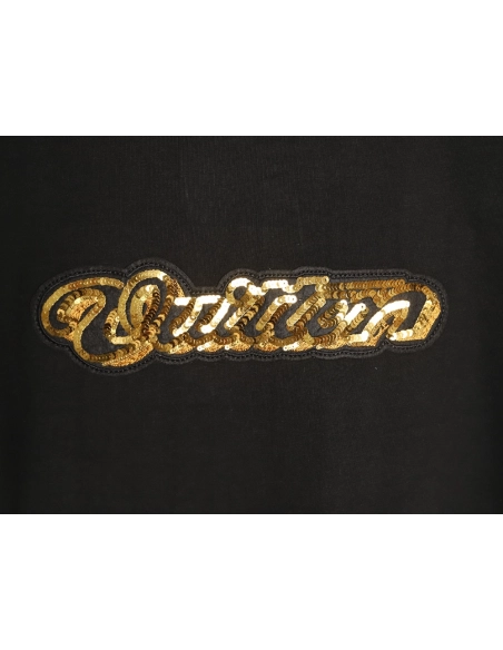 Louis Vuitton Gold Sequin Letter Logo Short-Sleeve T-Shirt TSK1,Louis Vuitton