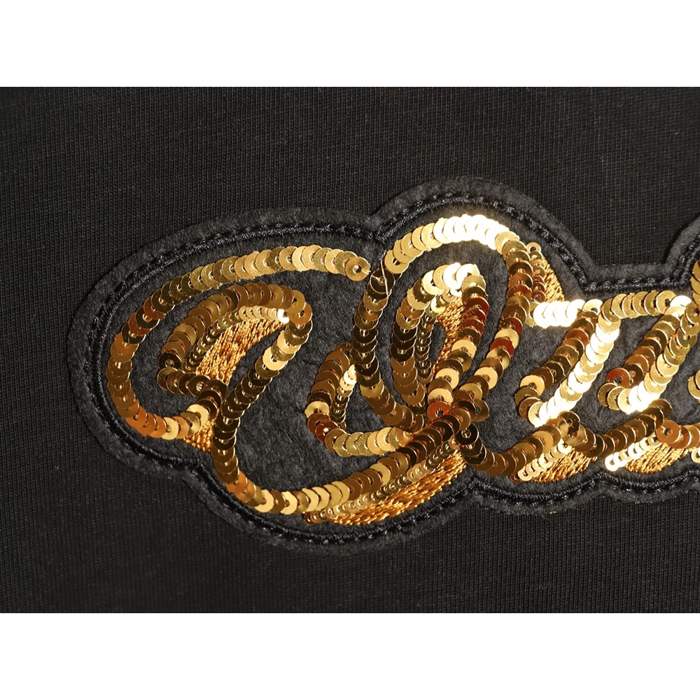Louis Vuitton Gold Sequin Letter Logo Short-Sleeve T-Shirt TSK1,Louis Vuitton