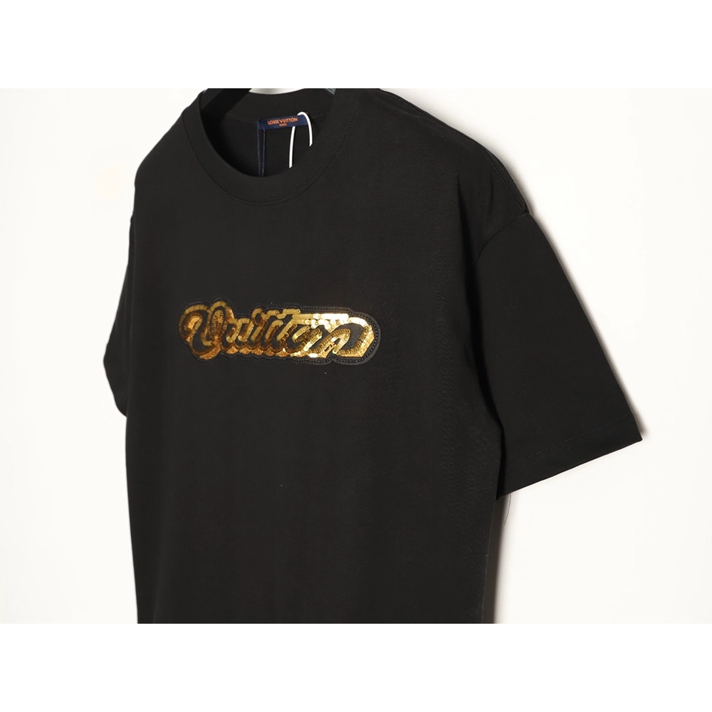 Louis Vuitton Gold Sequin Letter Logo Short-Sleeve T-Shirt TSK1,Louis Vuitton