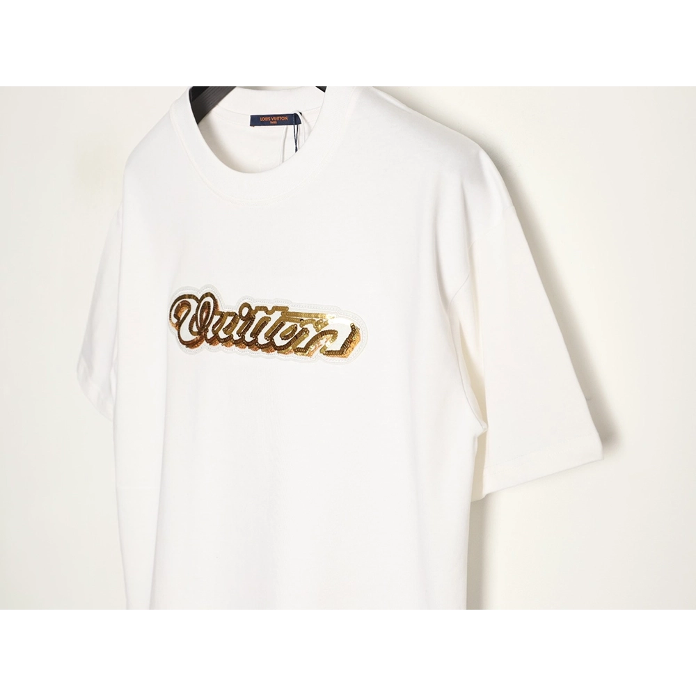 Louis Vuitton Gold Sequin Letter Logo Short-Sleeve T-Shirt,Louis Vuitton