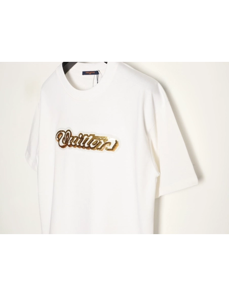 Louis Vuitton Gold Sequin Letter Logo Short-Sleeve T-Shirt,Louis Vuitton