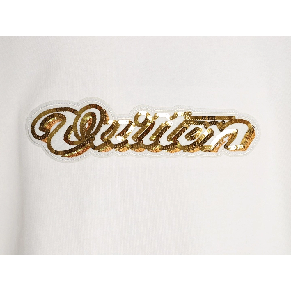 Louis Vuitton Gold Sequin Letter Logo Short-Sleeve T-Shirt,Louis Vuitton