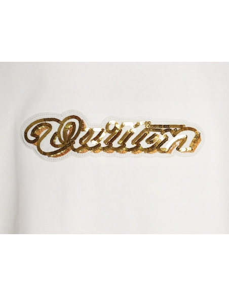 Louis Vuitton Gold Sequin Letter Logo Short-Sleeve T-Shirt,Louis Vuitton
