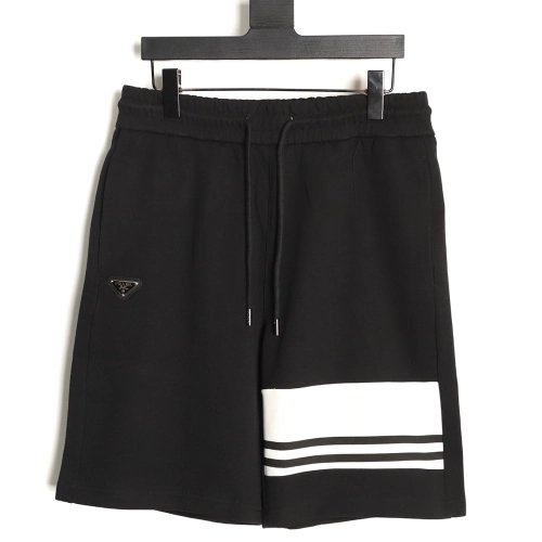 Prada striped patchwork triangular logo shorts TSK1,Prada