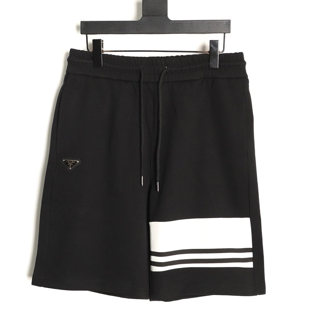 Prada striped patchwork triangular logo shorts TSK1,Prada