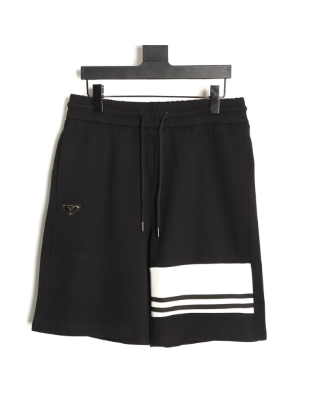 Prada striped patchwork triangular logo shorts TSK1,Prada