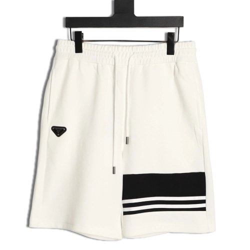 Prada striped patchwork triangular logo shorts,Prada