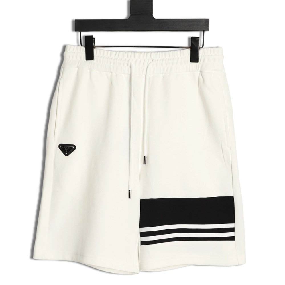Prada striped patchwork triangular logo shorts,Prada