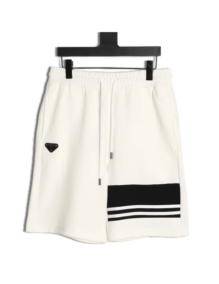 Prada striped patchwork triangular logo shorts,Prada