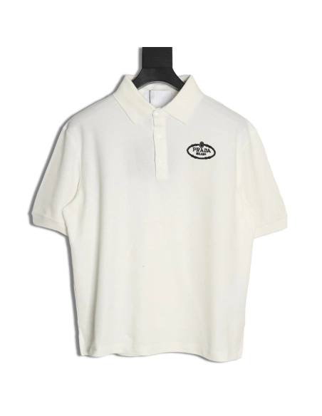 Prada Oval Embroidered Polo Short-Sleeve T-Shirt,Prada