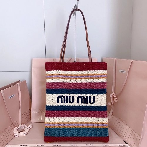 Miu Miu Raffia-effect woven tote bags 5BG248 30X38cm,Miu Miu Bags