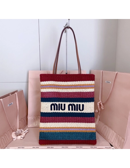 Miu Miu Raffia-effect woven tote bags 5BG248 30X38cm,Miu Miu Bags