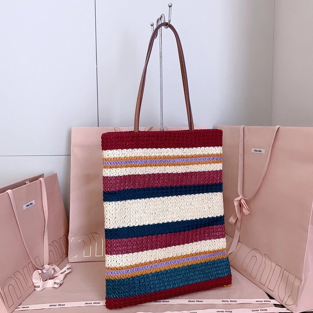 Miu Miu Raffia-effect woven tote bags 5BG248 30X38cm,Miu Miu Bags