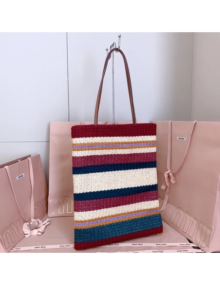 Miu Miu Raffia-effect woven tote bags 5BG248 30X38cm,Miu Miu Bags