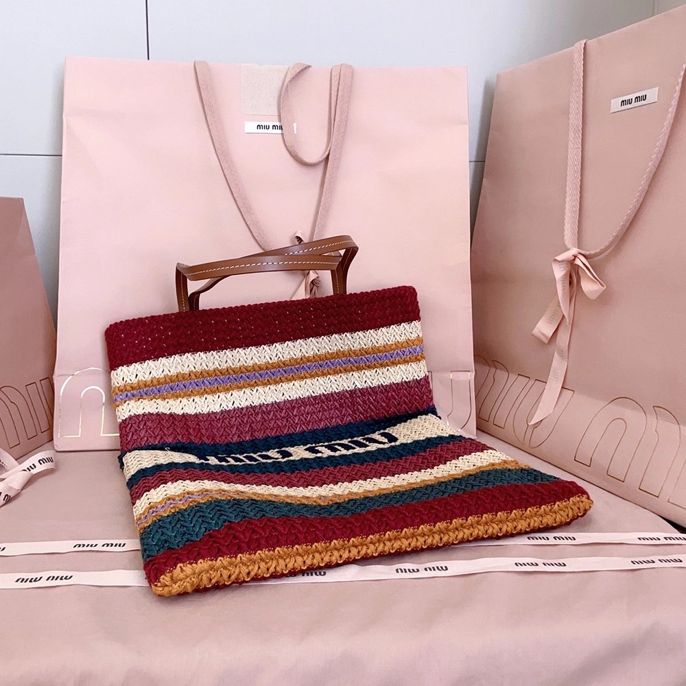 Miu Miu Raffia-effect woven tote bags 5BG248 30X38cm,Miu Miu Bags