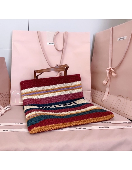 Miu Miu Raffia-effect woven tote bags 5BG248 30X38cm,Miu Miu Bags