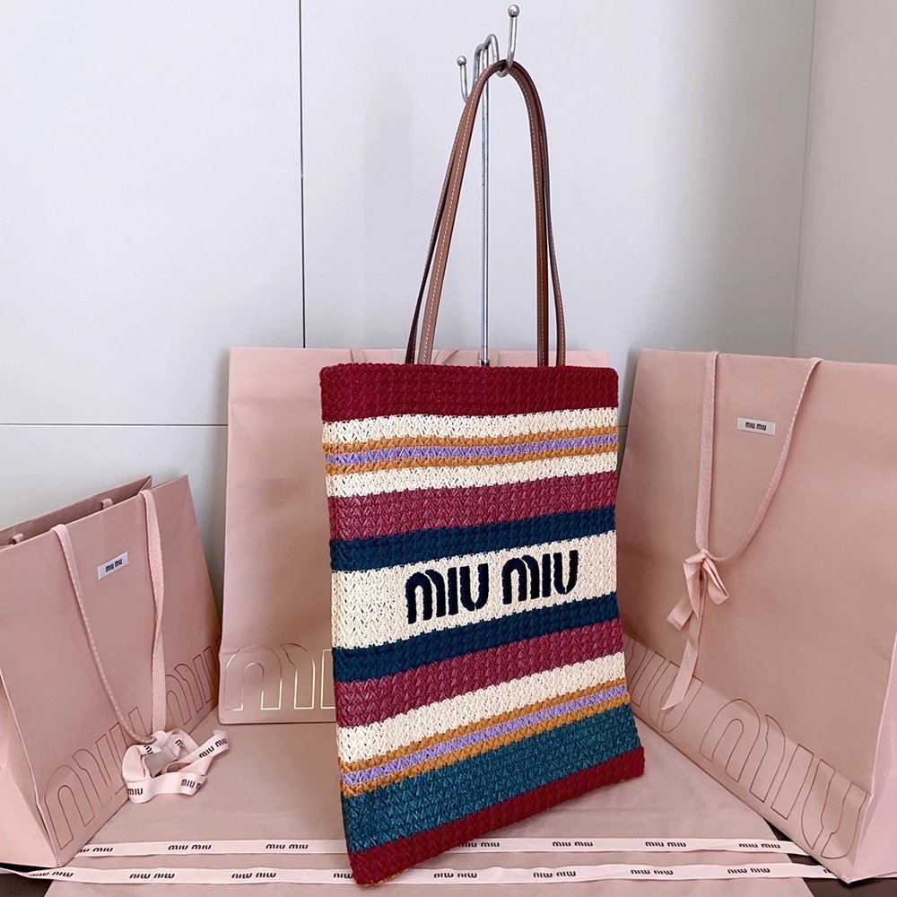 Miu Miu Raffia-effect woven tote bags 5BG248 30X38cm,Miu Miu Bags