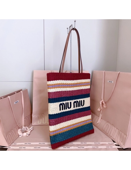 Miu Miu Raffia-effect woven tote bags 5BG248 30X38cm,Miu Miu Bags