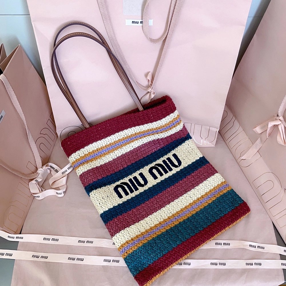 Miu Miu Raffia-effect woven tote bags 5BG248 30X38cm,Miu Miu Bags