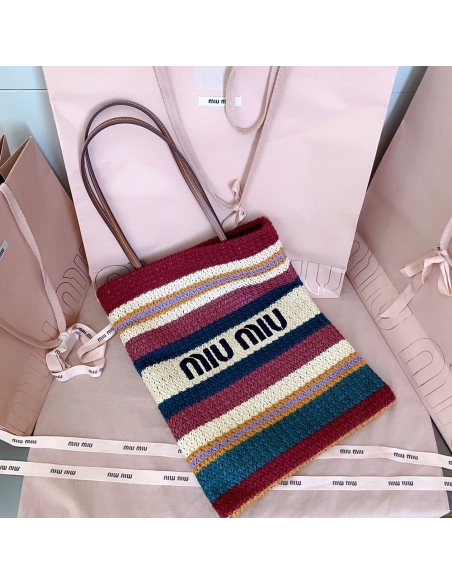 Miu Miu Raffia-effect woven tote bags 5BG248 30X38cm,Miu Miu Bags