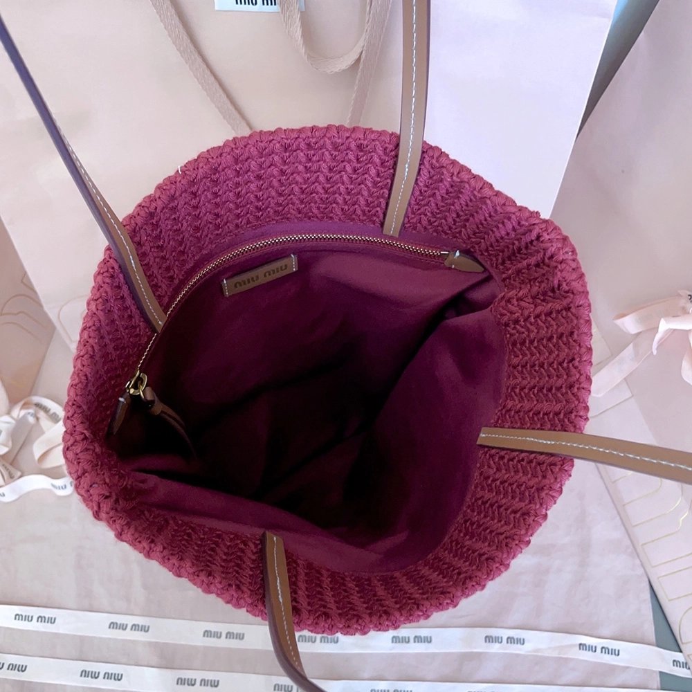 Miu Miu Raffia-effect woven tote bags 5BG248 30X38cm,Miu Miu Bags