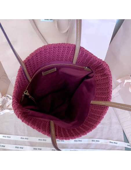 Miu Miu Raffia-effect woven tote bags 5BG248 30X38cm,Miu Miu Bags