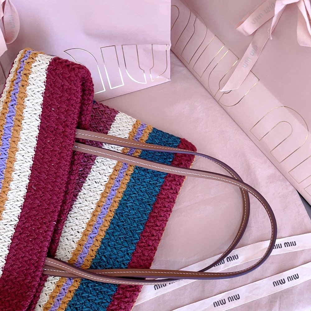 Miu Miu Raffia-effect woven tote bags 5BG248 30X38cm,Miu Miu Bags