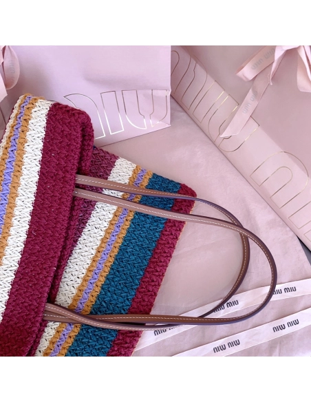 Miu Miu Raffia-effect woven tote bags 5BG248 30X38cm,Miu Miu Bags