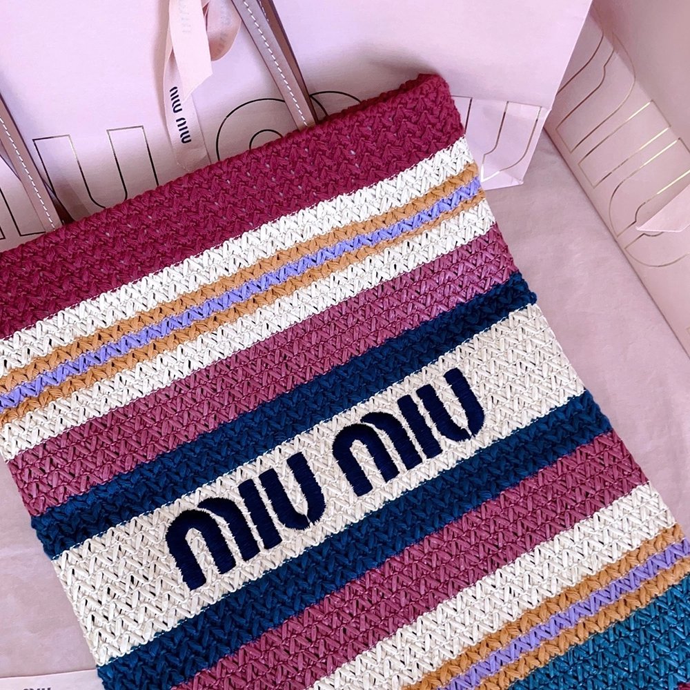 Miu Miu Raffia-effect woven tote bags 5BG248 30X38cm,Miu Miu Bags