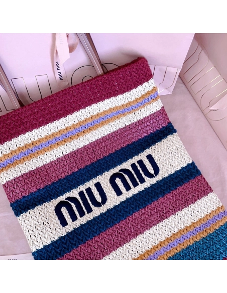 Miu Miu Raffia-effect woven tote bags 5BG248 30X38cm,Miu Miu Bags