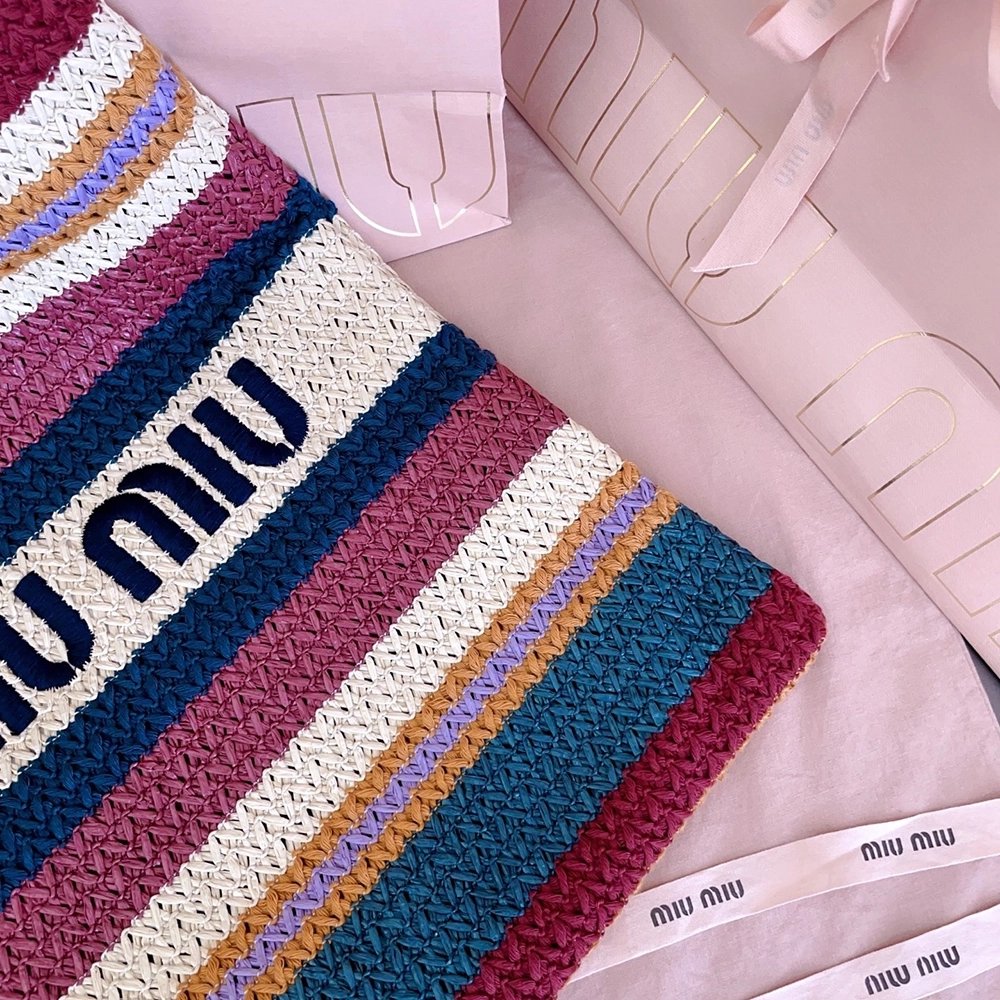 Miu Miu Raffia-effect woven tote bags 5BG248 30X38cm,Miu Miu Bags