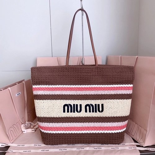 Miu Miu raffia-effect Woven Tote Bags 5BG228 40X34X16cm,Miu Miu Bags