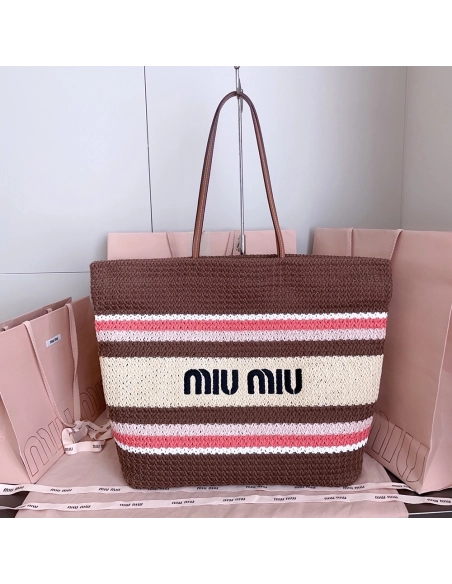 Miu Miu raffia-effect Woven Tote Bags 5BG228 40X34X16cm,Miu Miu Bags