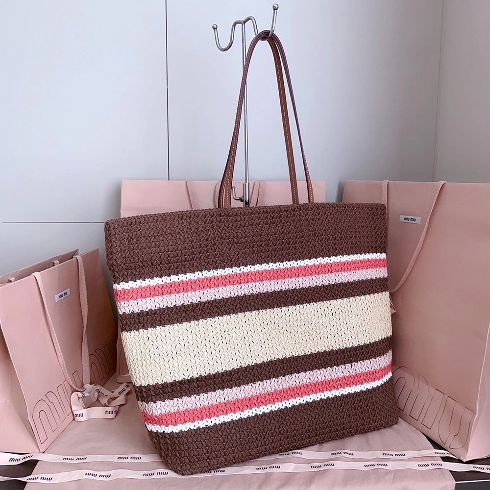 Miu Miu raffia-effect Woven Tote Bags 5BG228 40X34X16cm,Miu Miu Bags