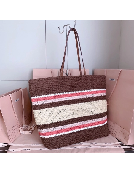 Miu Miu raffia-effect Woven Tote Bags 5BG228 40X34X16cm,Miu Miu Bags