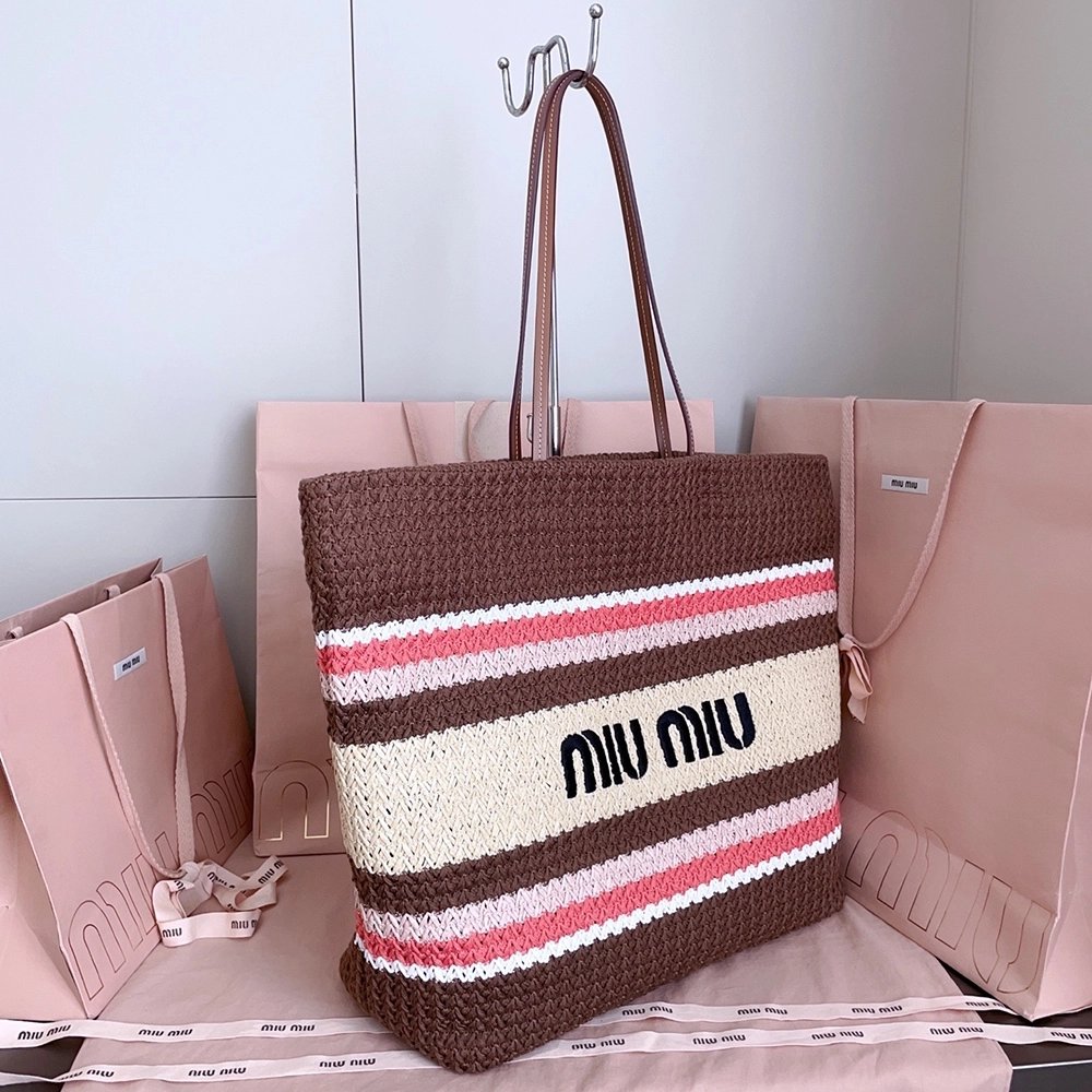 Miu Miu raffia-effect Woven Tote Bags 5BG228 40X34X16cm,Miu Miu Bags
