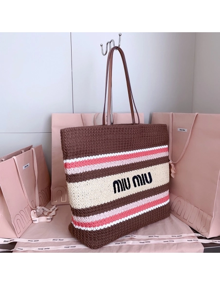 Miu Miu raffia-effect Woven Tote Bags 5BG228 40X34X16cm,Miu Miu Bags