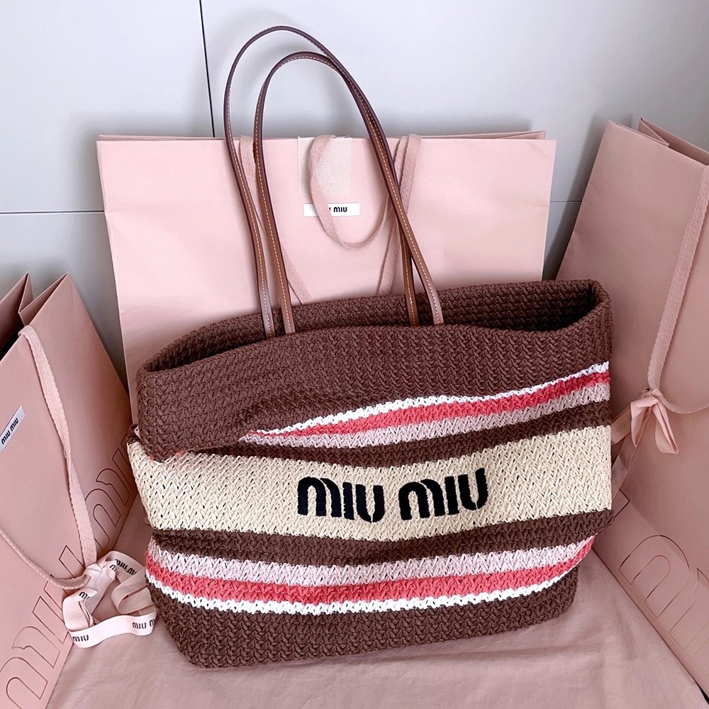 Miu Miu raffia-effect Woven Tote Bags 5BG228 40X34X16cm,Miu Miu Bags