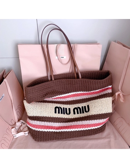 Miu Miu raffia-effect Woven Tote Bags 5BG228 40X34X16cm,Miu Miu Bags