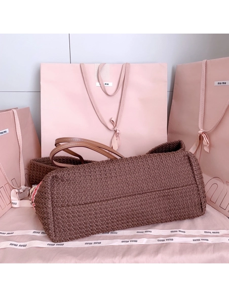 Miu Miu raffia-effect Woven Tote Bags 5BG228 40X34X16cm,Miu Miu Bags
