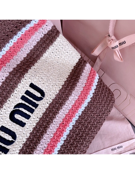Miu Miu raffia-effect Woven Tote Bags 5BG228 40X34X16cm,Miu Miu Bags