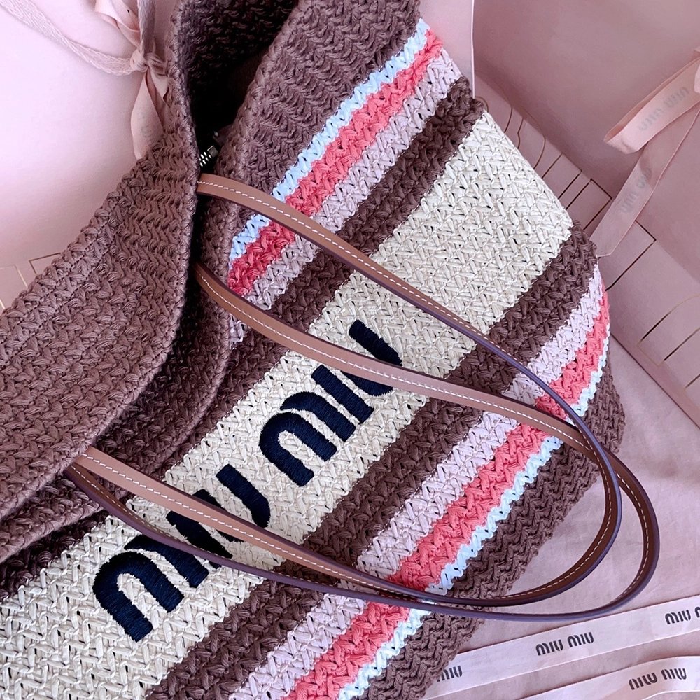 Miu Miu raffia-effect Woven Tote Bags 5BG228 40X34X16cm,Miu Miu Bags