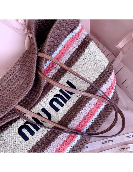 Miu Miu raffia-effect Woven Tote Bags 5BG228 40X34X16cm,Miu Miu Bags