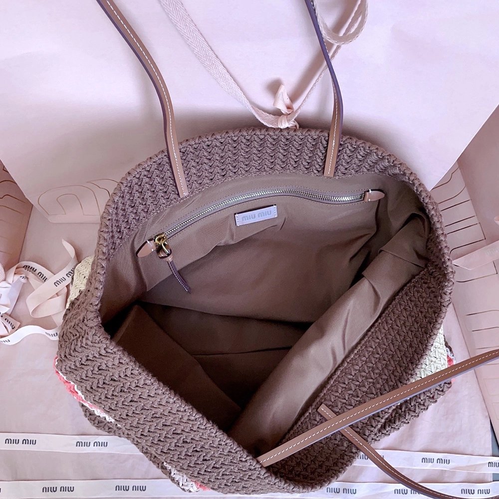 Miu Miu raffia-effect Woven Tote Bags 5BG228 40X34X16cm,Miu Miu Bags