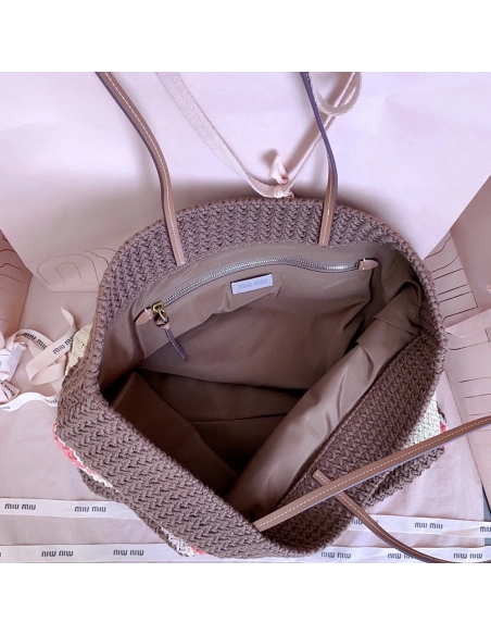 Miu Miu raffia-effect Woven Tote Bags 5BG228 40X34X16cm,Miu Miu Bags
