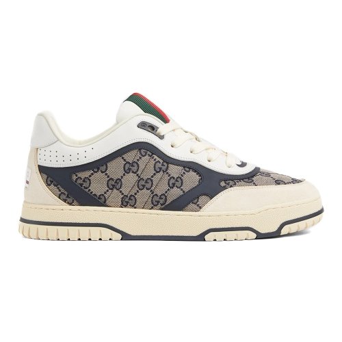 Gucci Re-Web sneaker beige and blue GG canvas,GUCCI SHOES