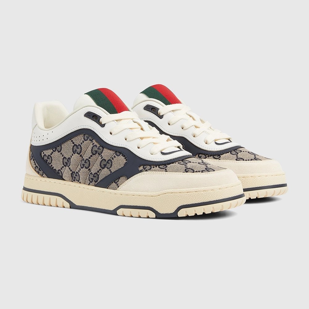 Gucci Re-Web sneaker beige and blue GG canvas,GUCCI SHOES