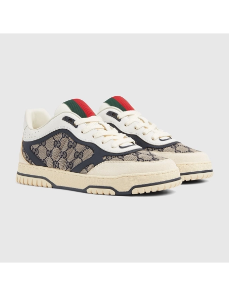 Gucci Re-Web sneaker beige and blue GG canvas,GUCCI SHOES