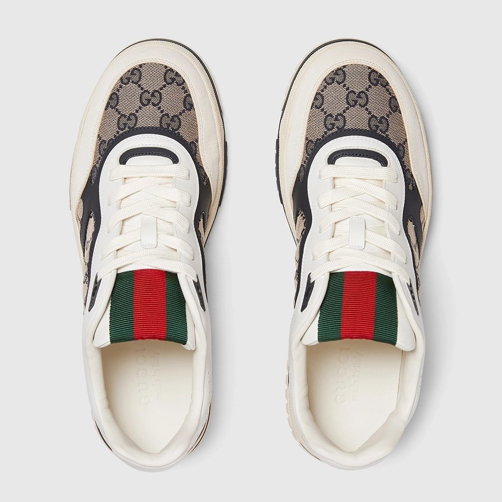 Gucci Re-Web sneaker beige and blue GG canvas,GUCCI SHOES